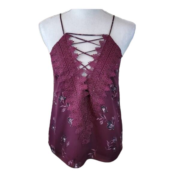 LAST ONE!!! NWT MSRP $55 WAYF, Small Burgundy Floral Lace Front Camisole - Picture 1 of 7